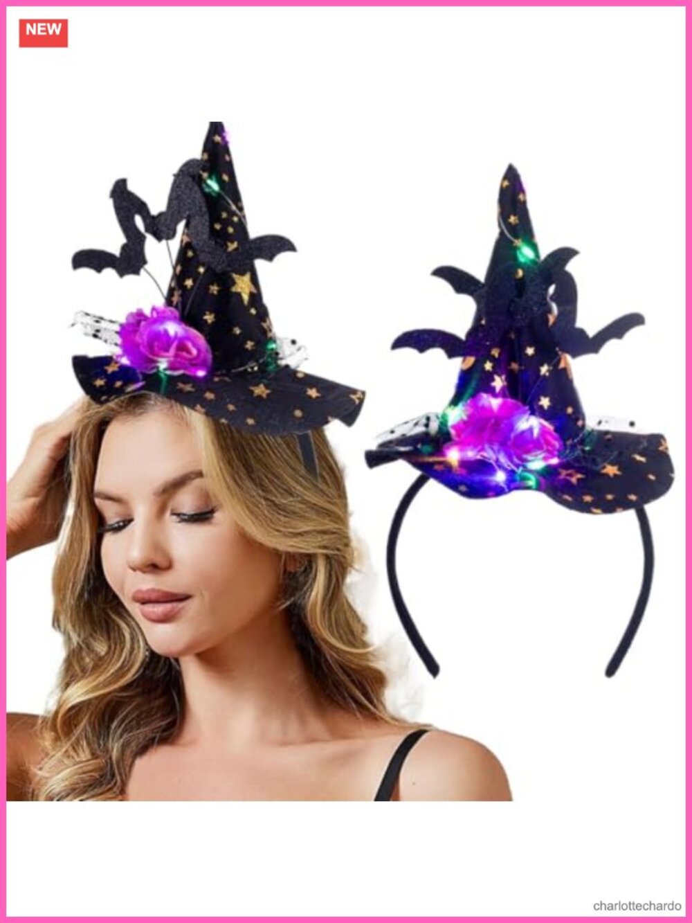 Light Up Halloween Witch Hat Headband LED Costume Hair Accessory